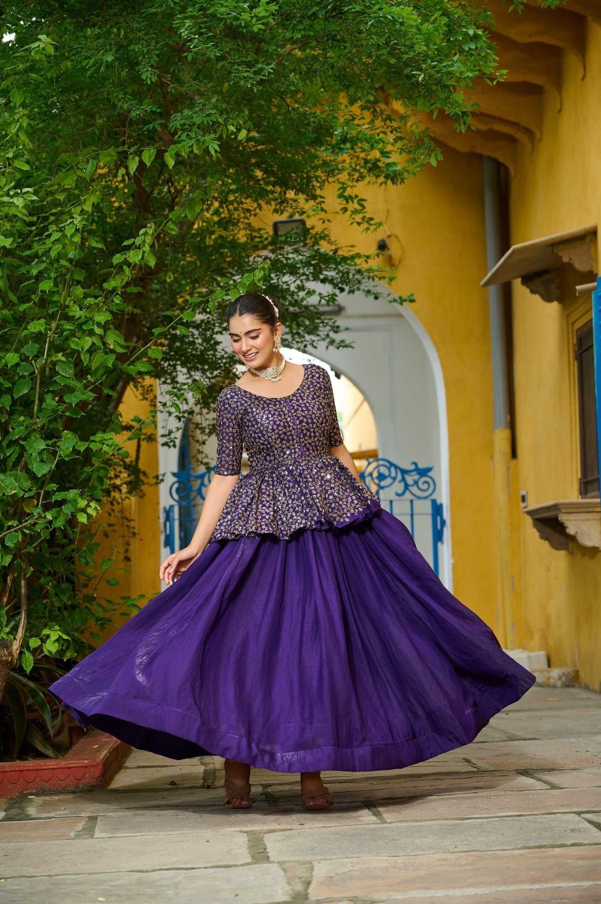 Fancy Embroidered Lehenga in Violet