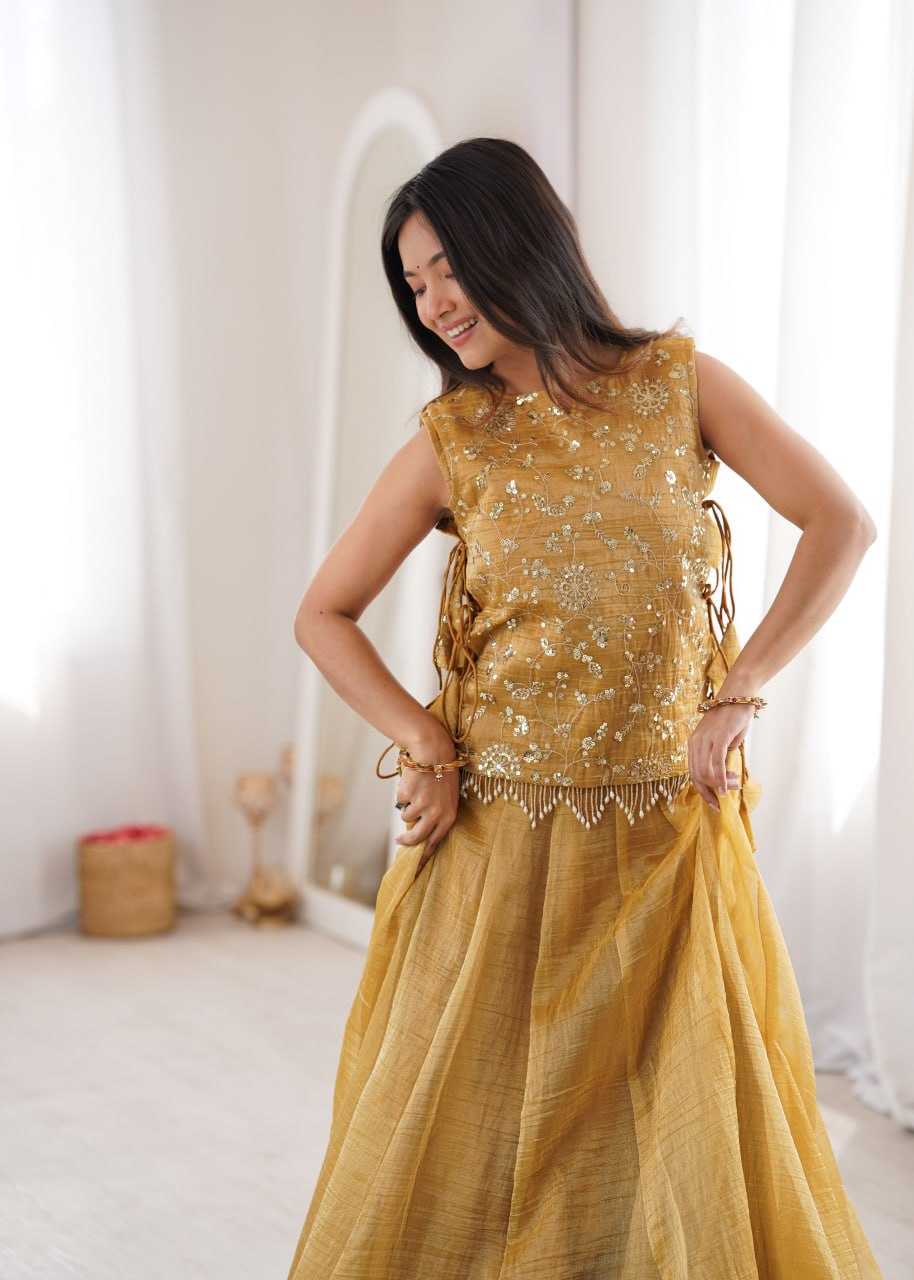 Crush Silk Embroidered Lehenga