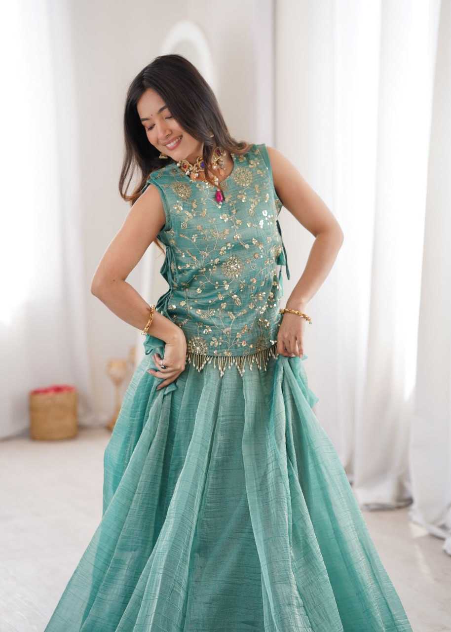 Crush Silk Embroidered Lehenga