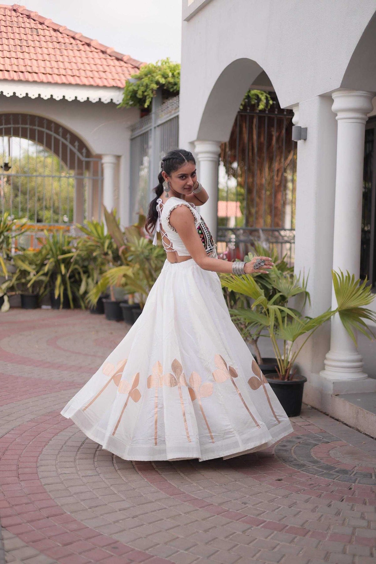Heavy Roman Silk Traditional Lehenga in White