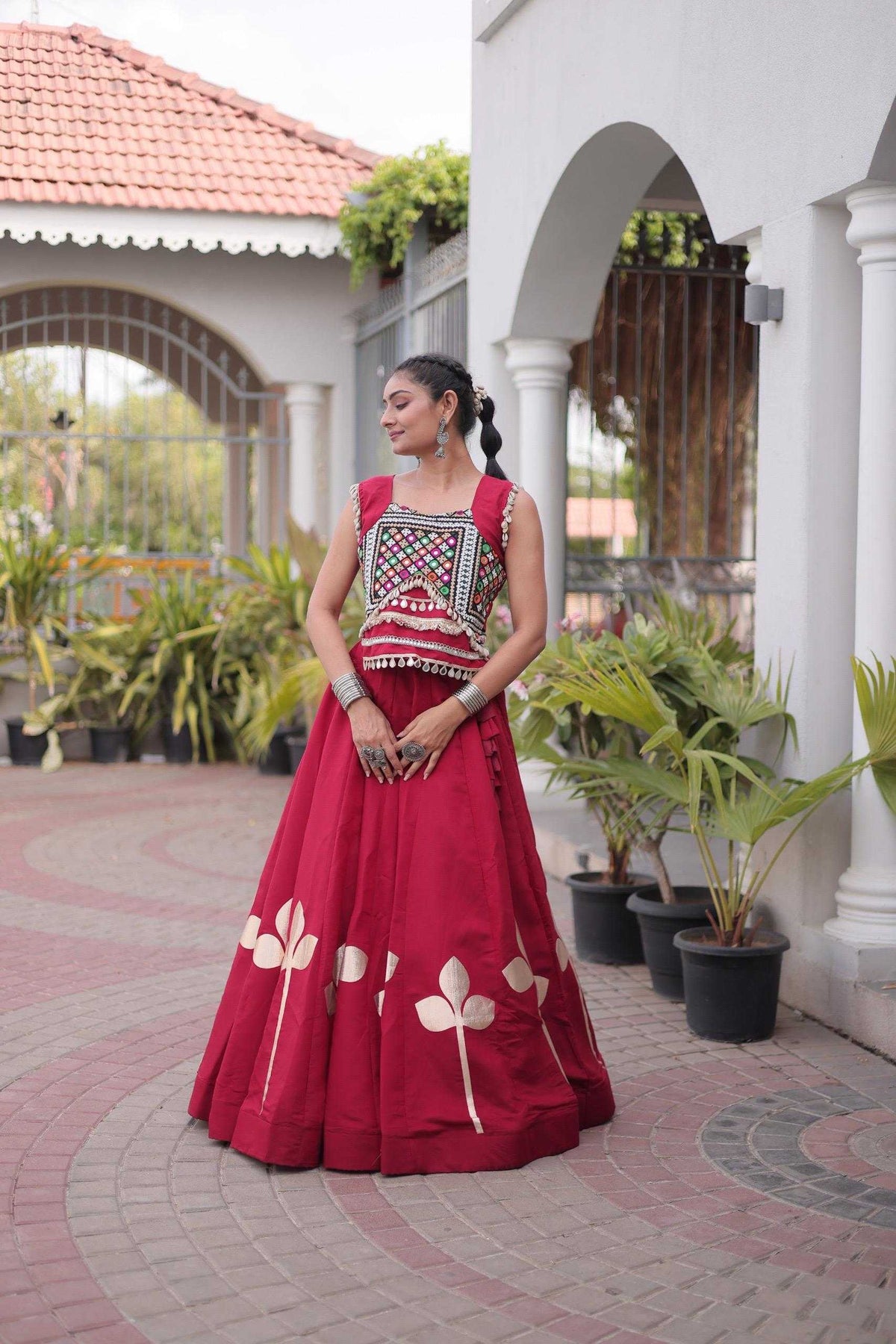Heavy Roman Silk Traditional Lehenga in White