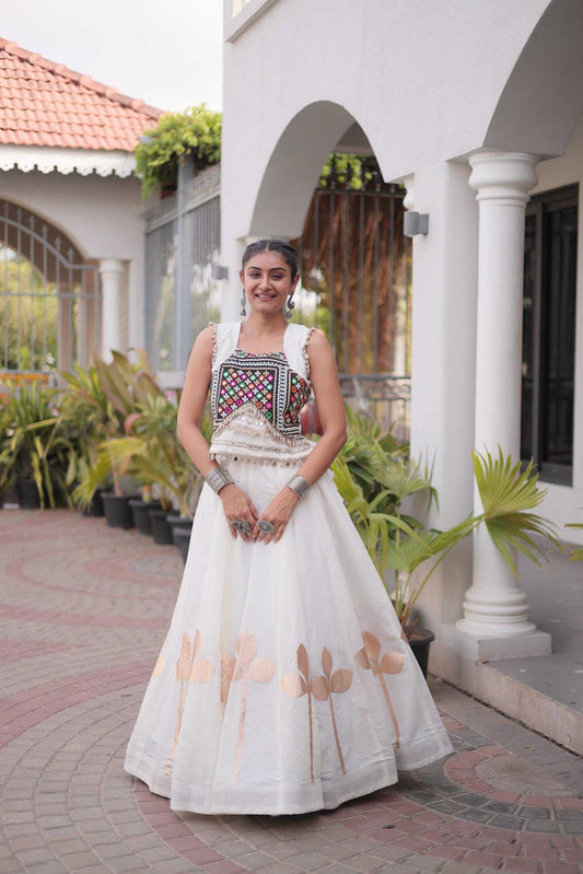 Heavy Roman Silk Traditional Lehenga in White