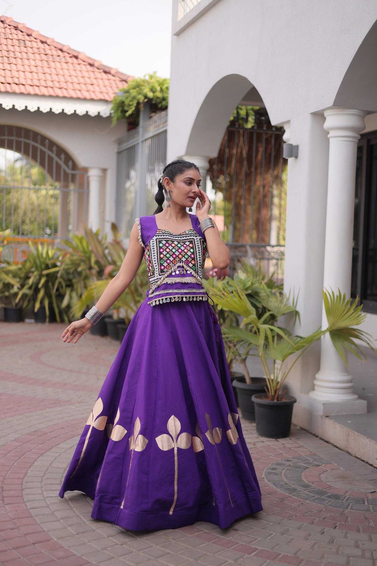 Heavy Roman Silk Traditional Lehenga in White