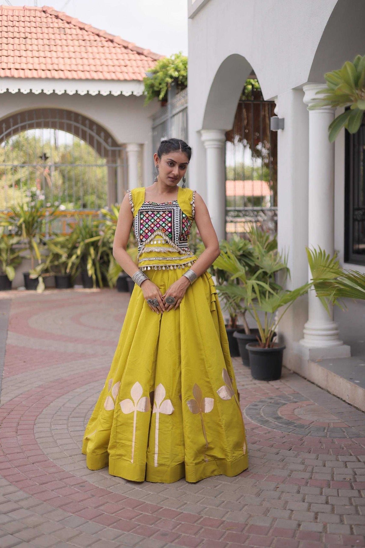 Heavy Roman Silk Traditional Lehenga in White