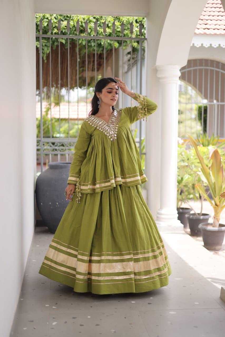 Cotton Traditional Lehenga in Pista