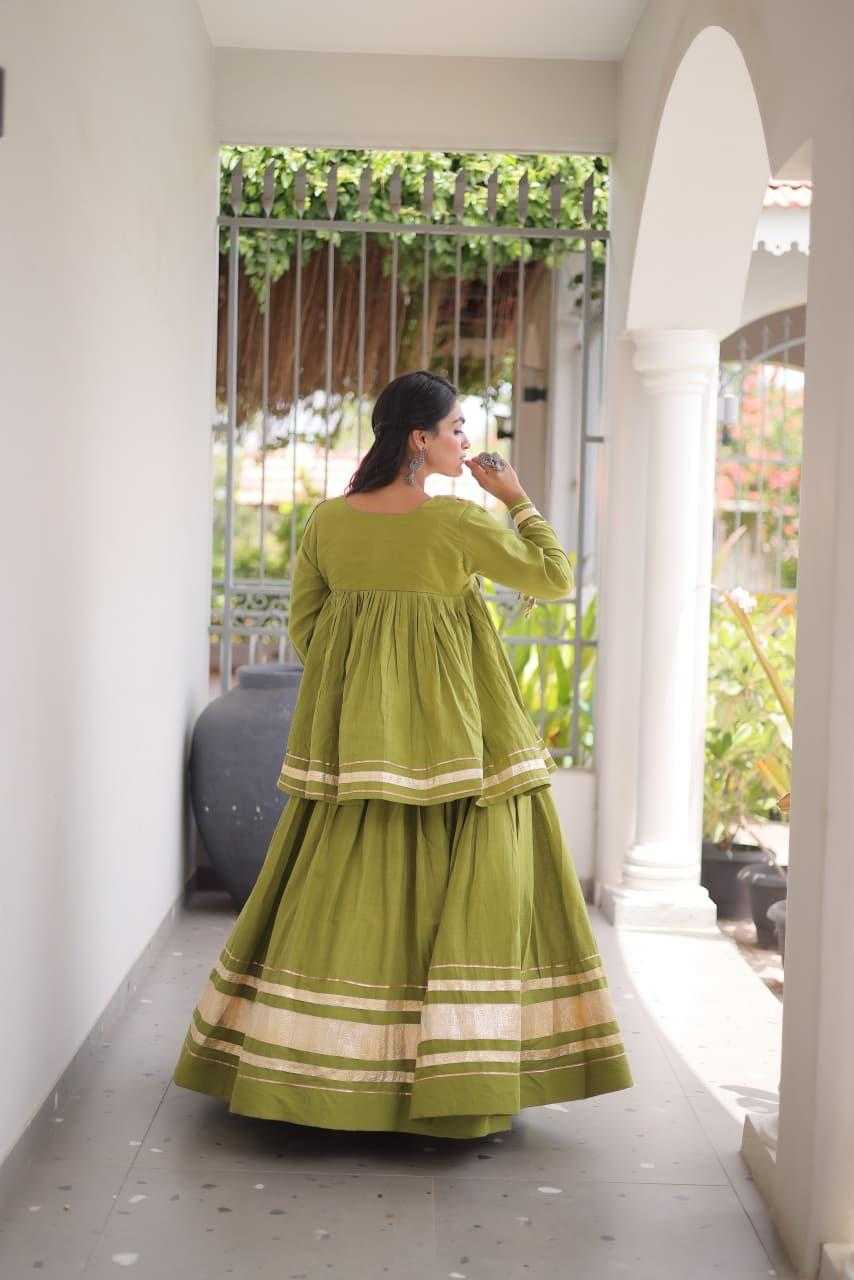 Cotton Traditional Lehenga in Pista