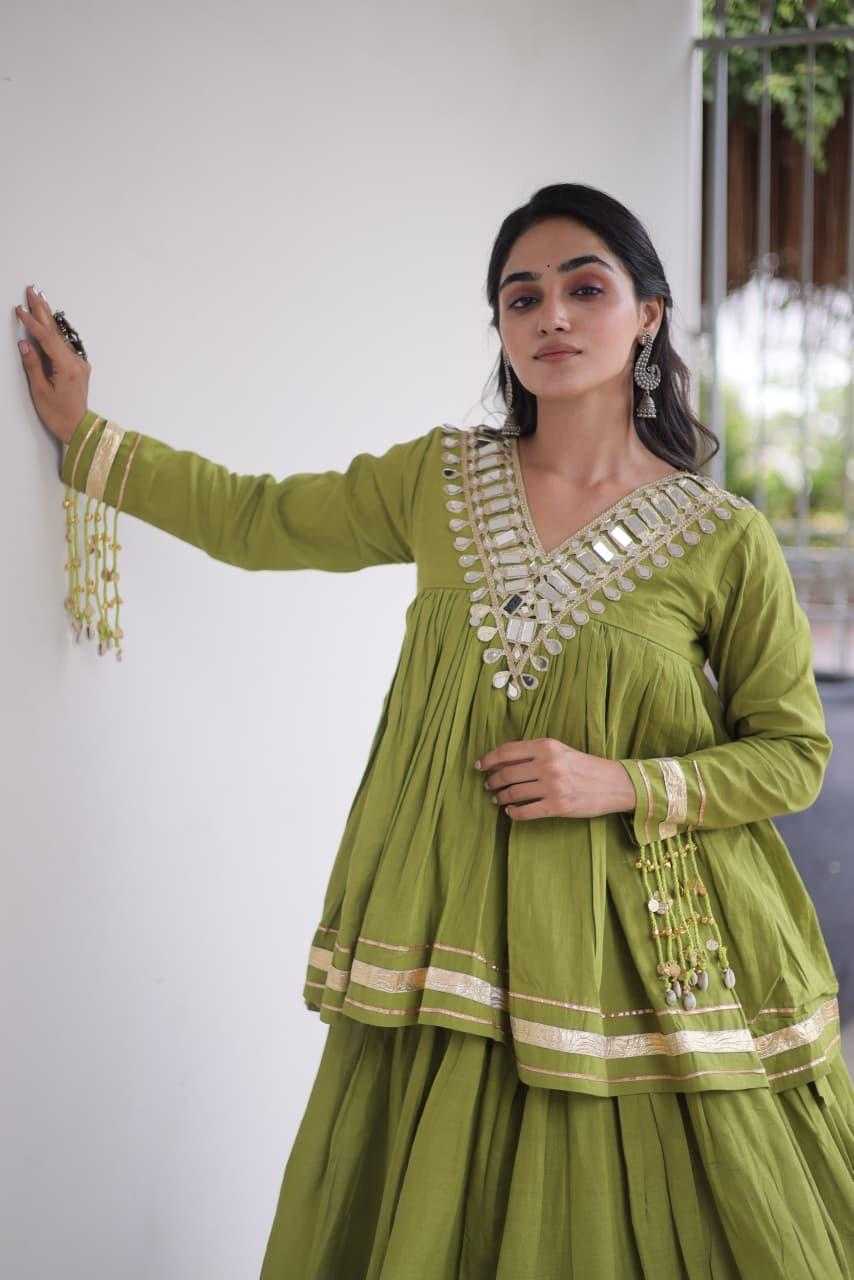 Cotton Traditional Lehenga in Pista