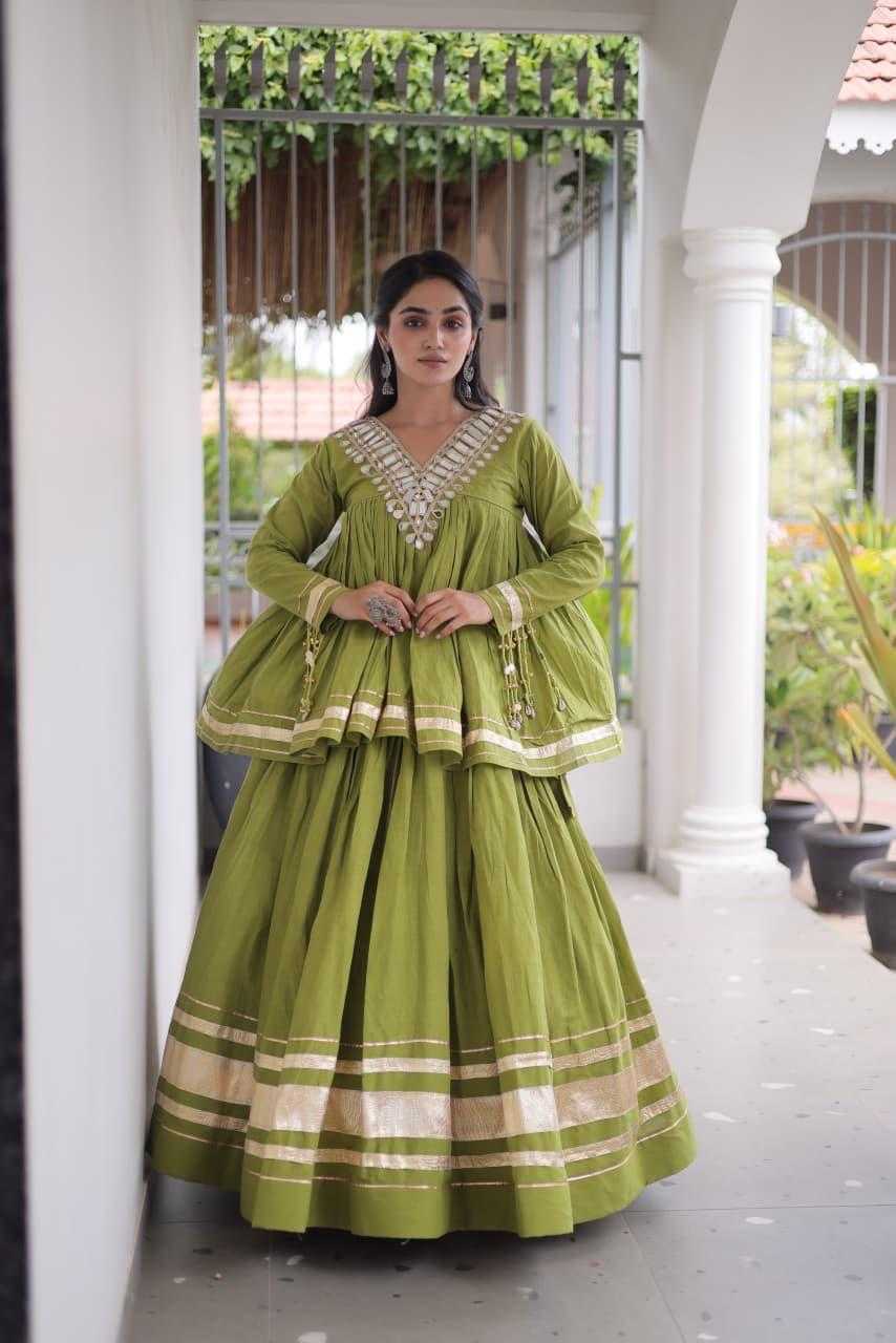 Cotton Traditional Lehenga in Pista