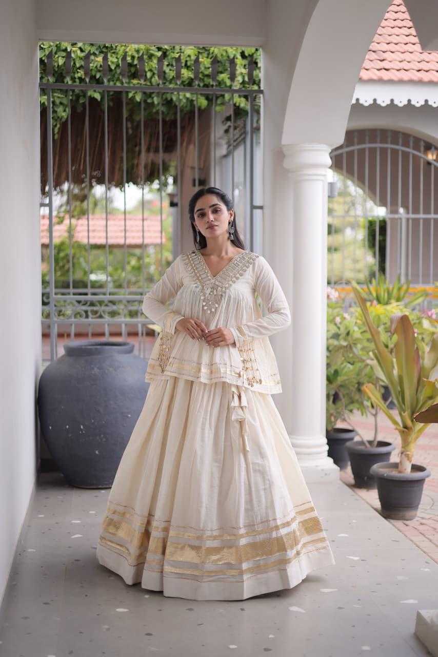 Cotton Traditional Lehenga in Pista