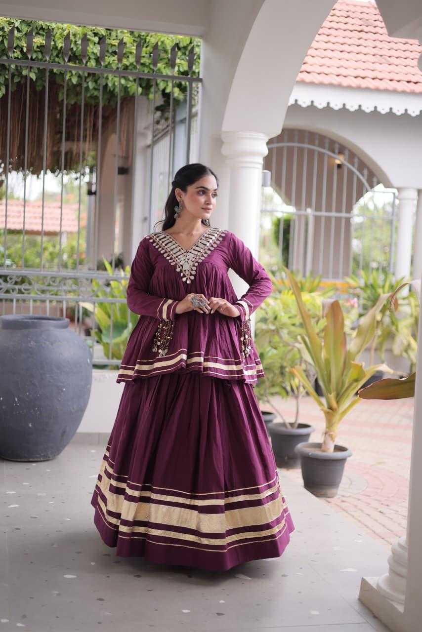 Cotton Traditional Lehenga in Pista