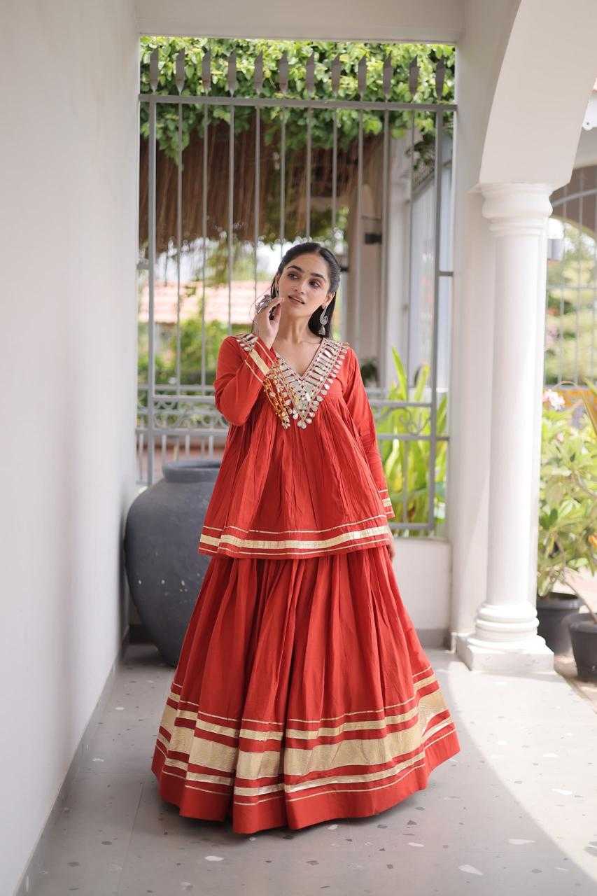 Cotton Traditional Lehenga in Pista