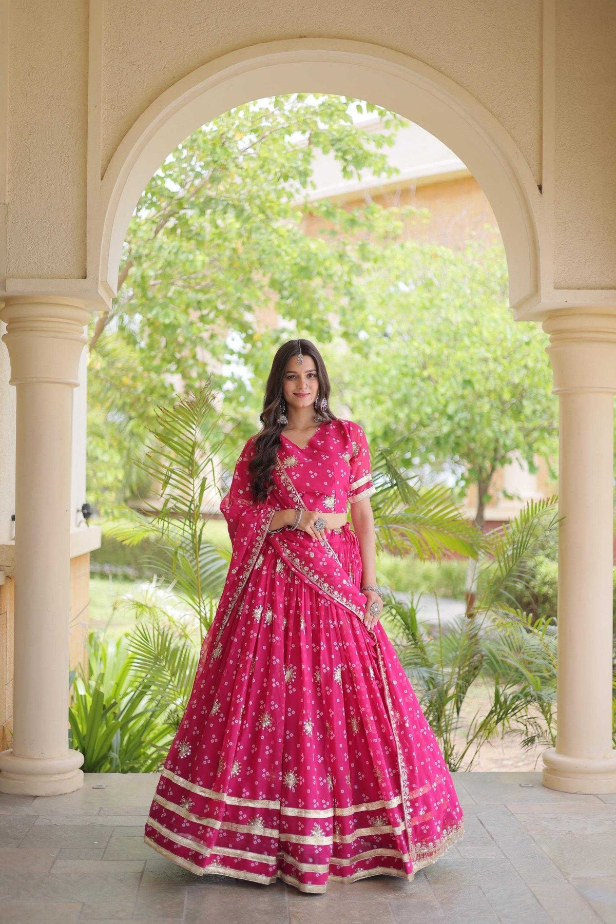 Faux Georgette Printed Lehenga in Black