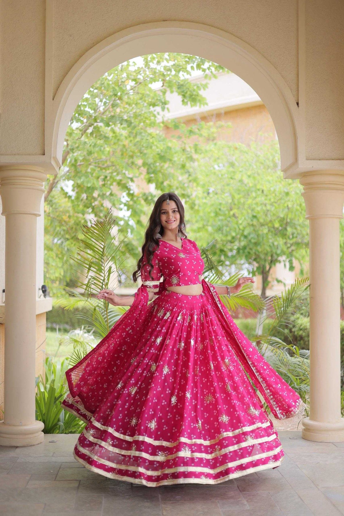 Faux Georgette Printed Lehenga in Black