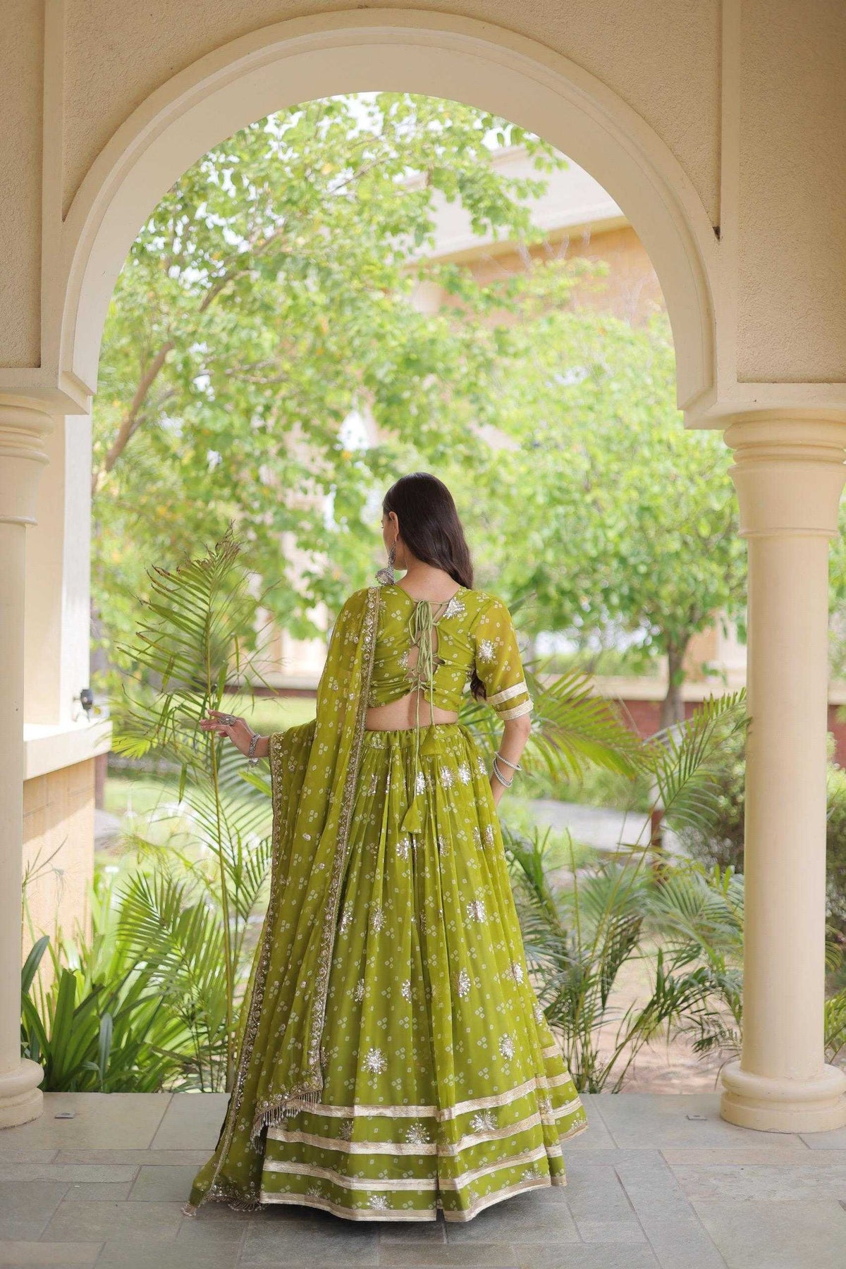 Faux Georgette Printed Lehenga in Rani