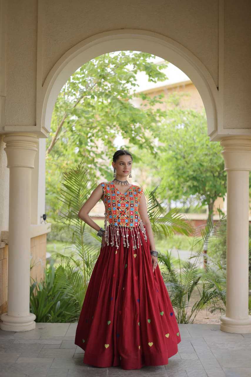 Cotton Designer Lehenga in Dark Wine