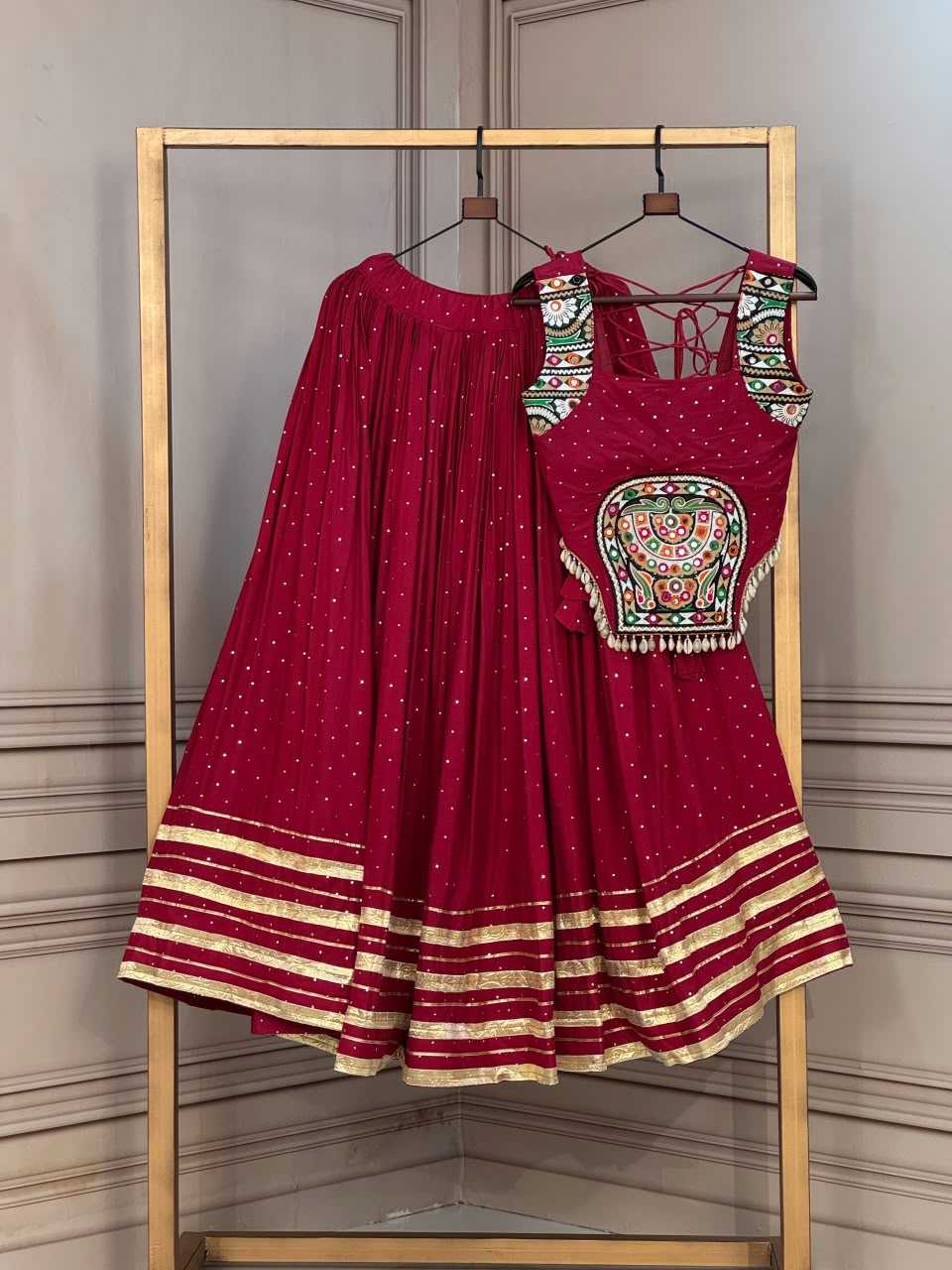 Rayon Designer Lehenga in Red