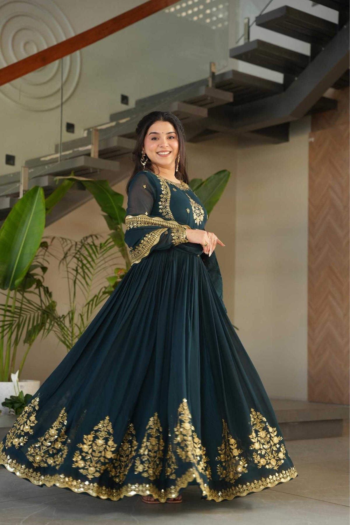 Faux Blooming Georgette Gown