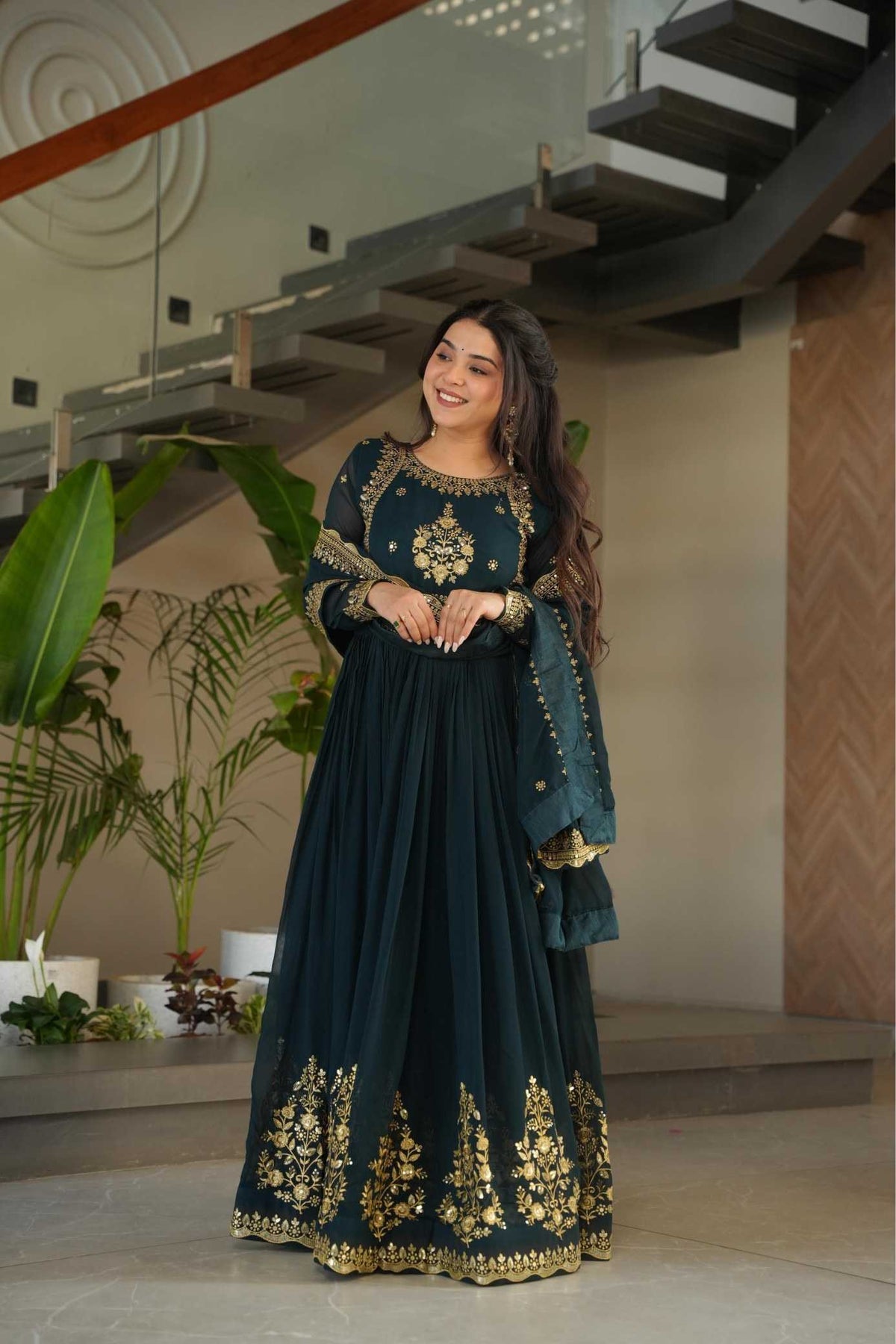 Faux Blooming Georgette Gown