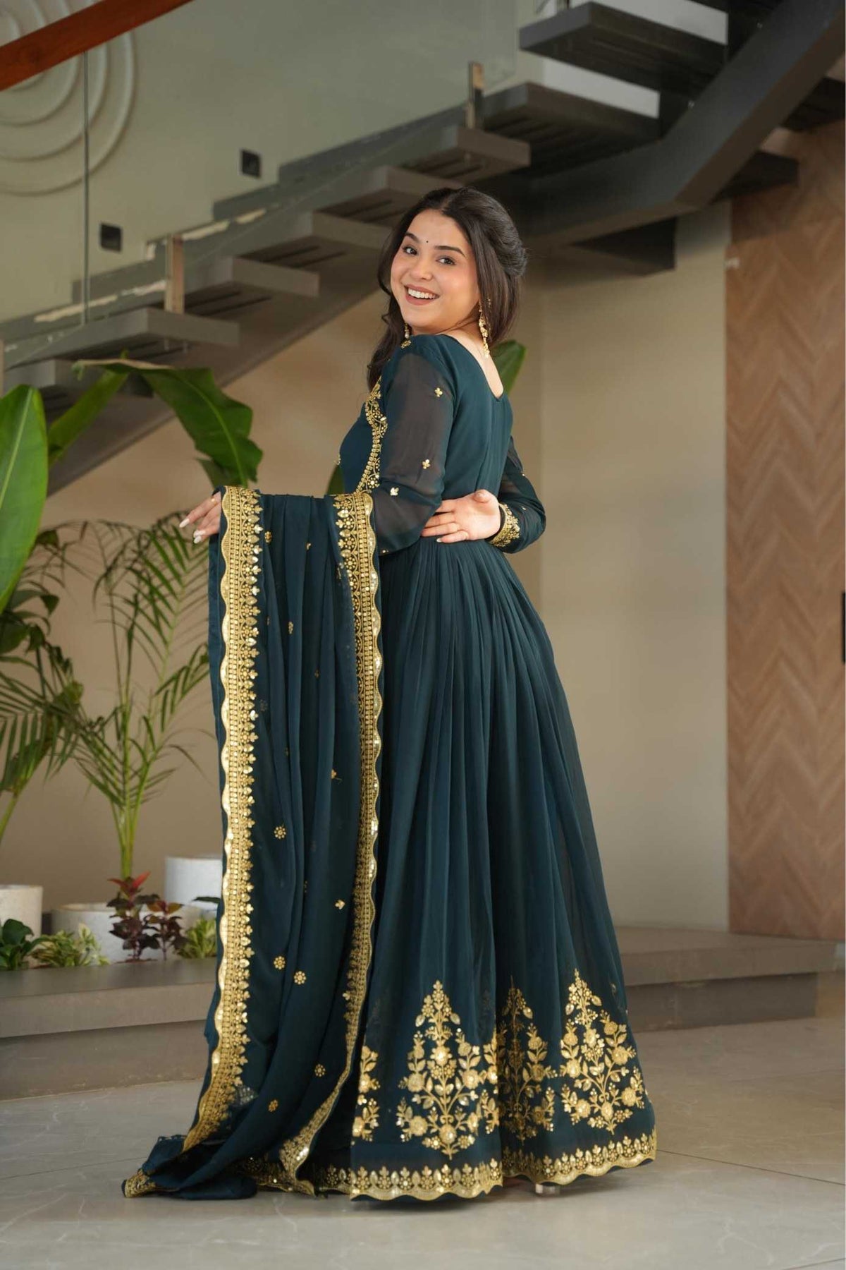 Faux Blooming Georgette Gown