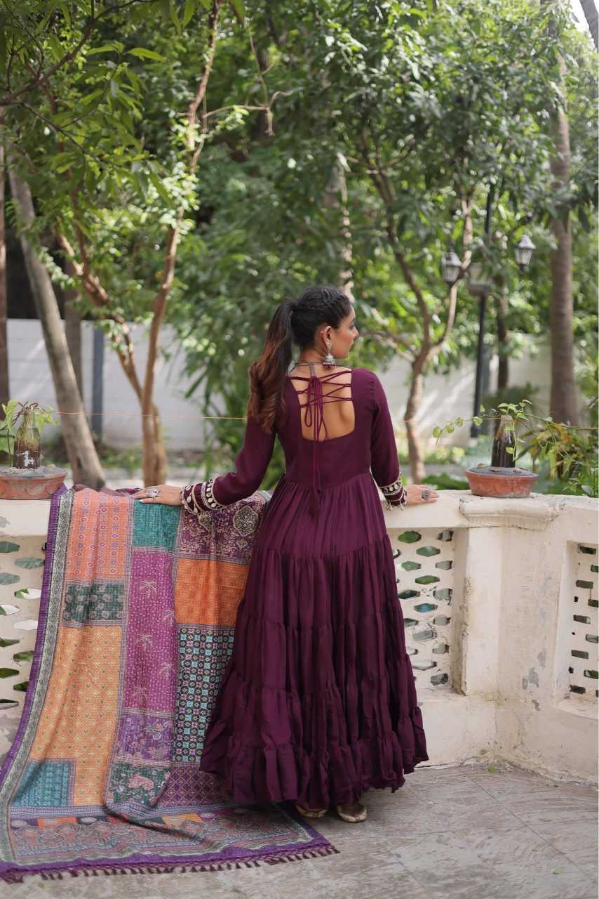 Heavy Roman Silk Fancy Gown in Dark Wine