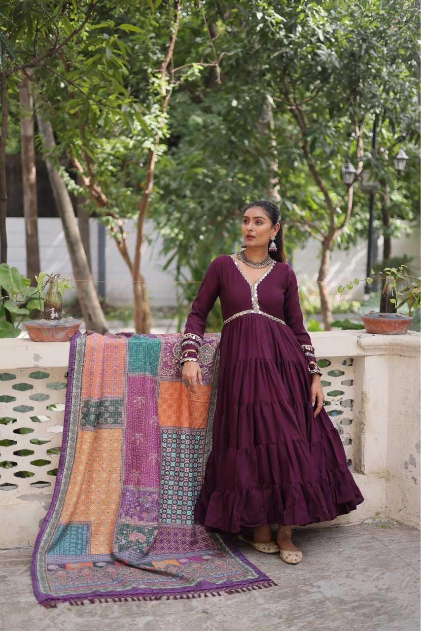 Heavy Roman Silk Fancy Gown in Dark Wine