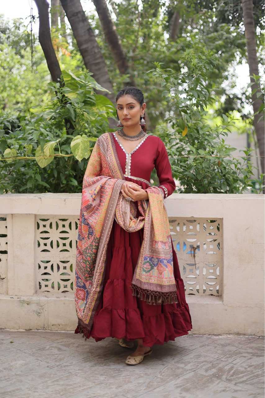 Heavy Roman Silk Fancy Gown in Dark Wine