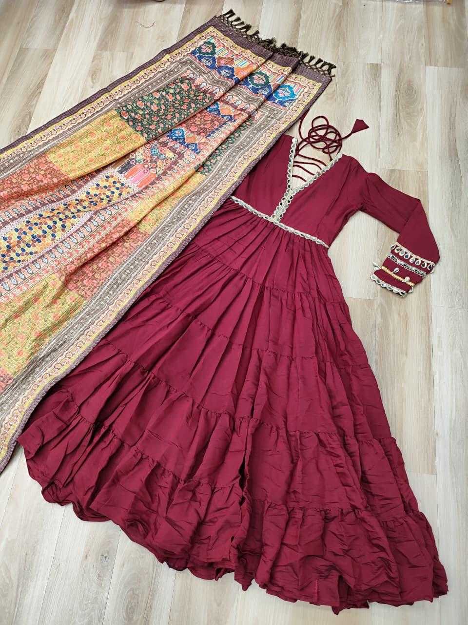 Heavy Roman Silk Fancy Gown in Dark Wine