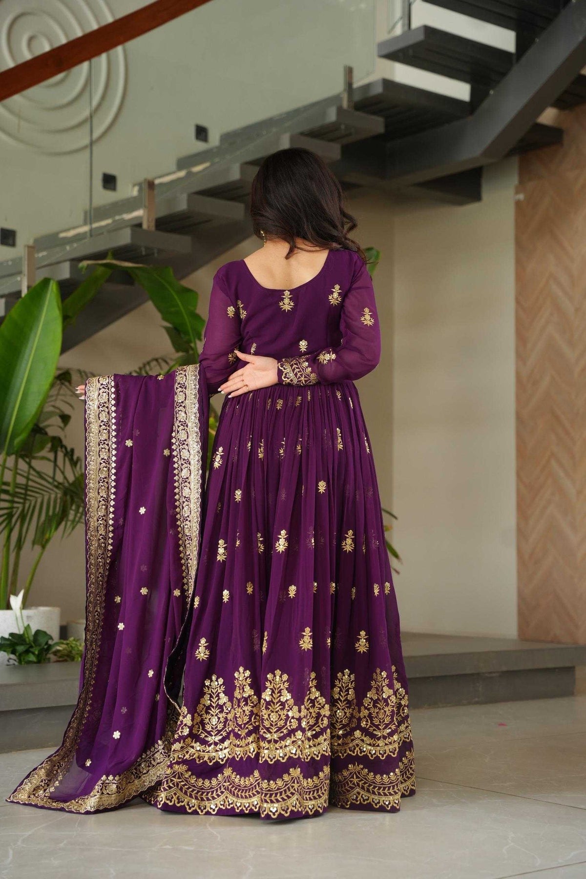 Faux Blooming Embroidery Gown in Red