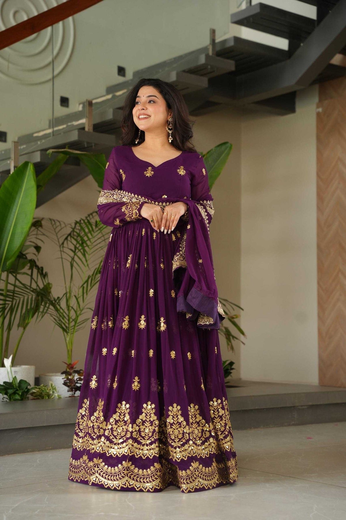 Faux Blooming Embroidery Gown in Red
