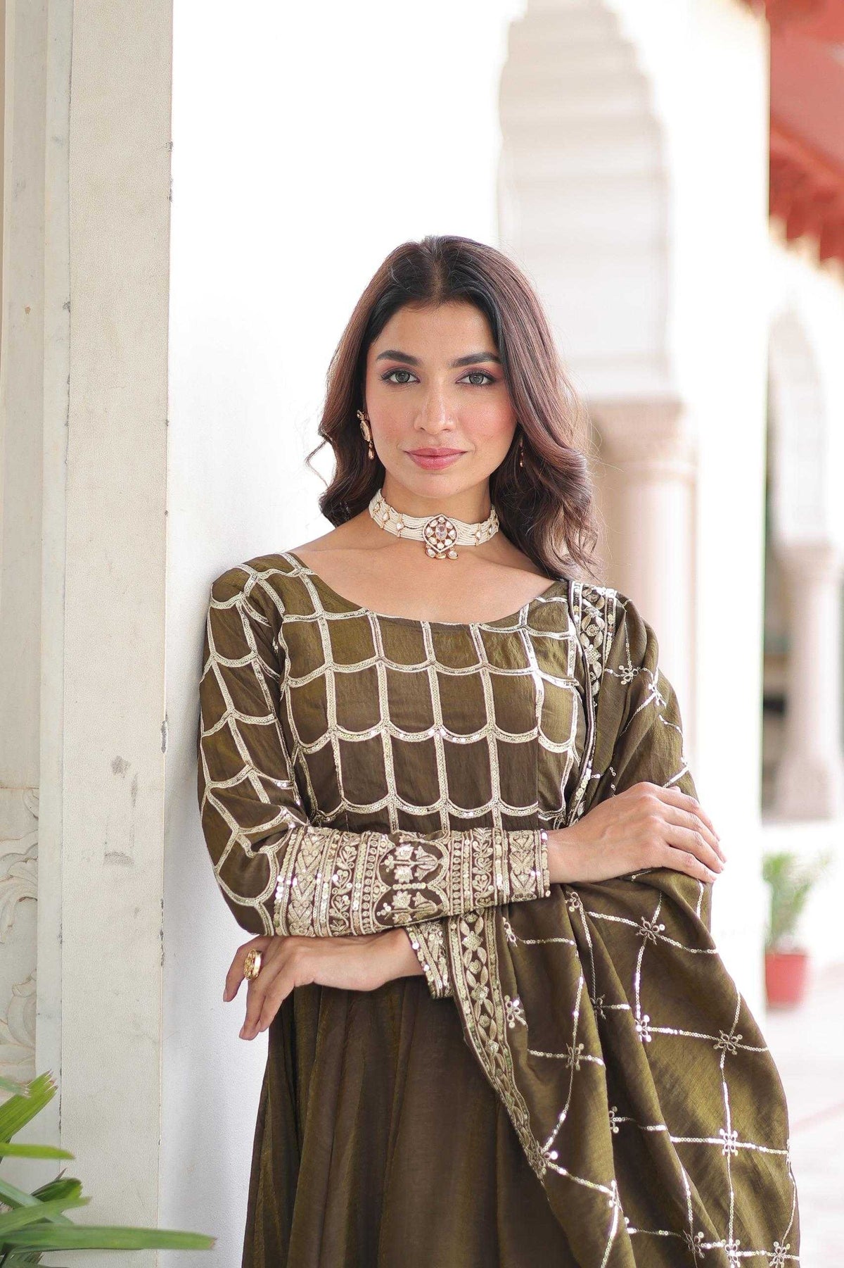 Soft Vichitra Embroidery Gown