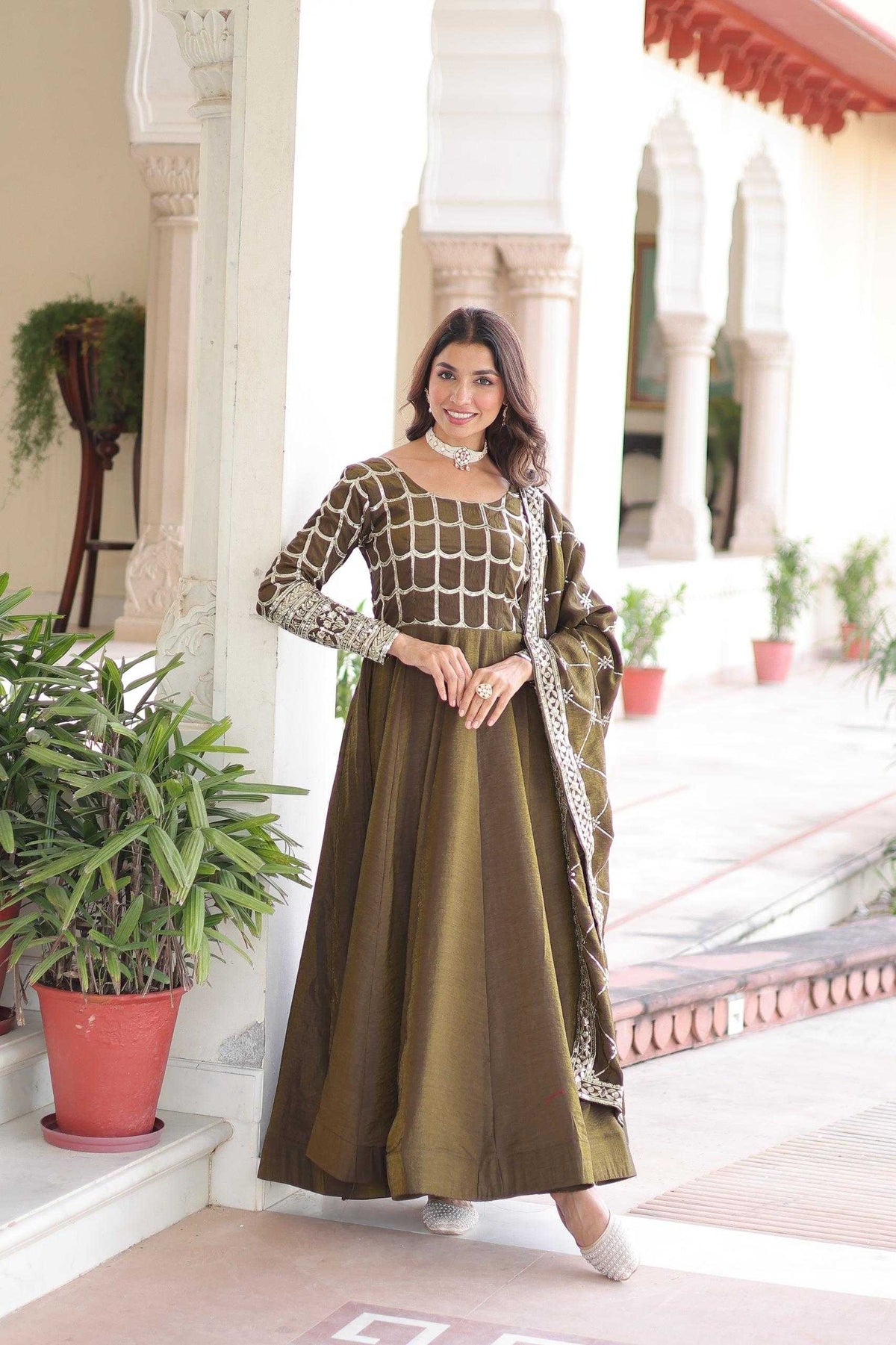 Soft Vichitra Embroidery Gown