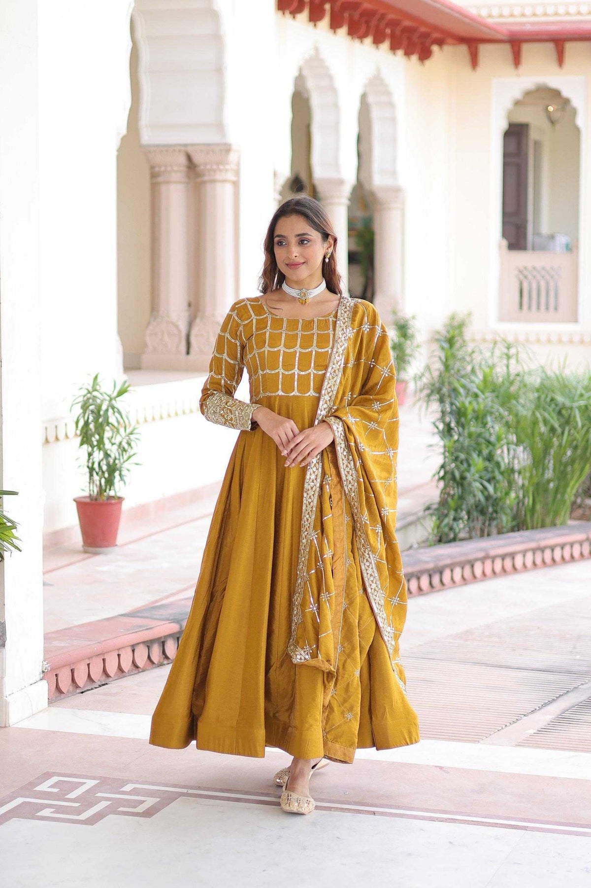 Soft Vichitra Embroidery Gown