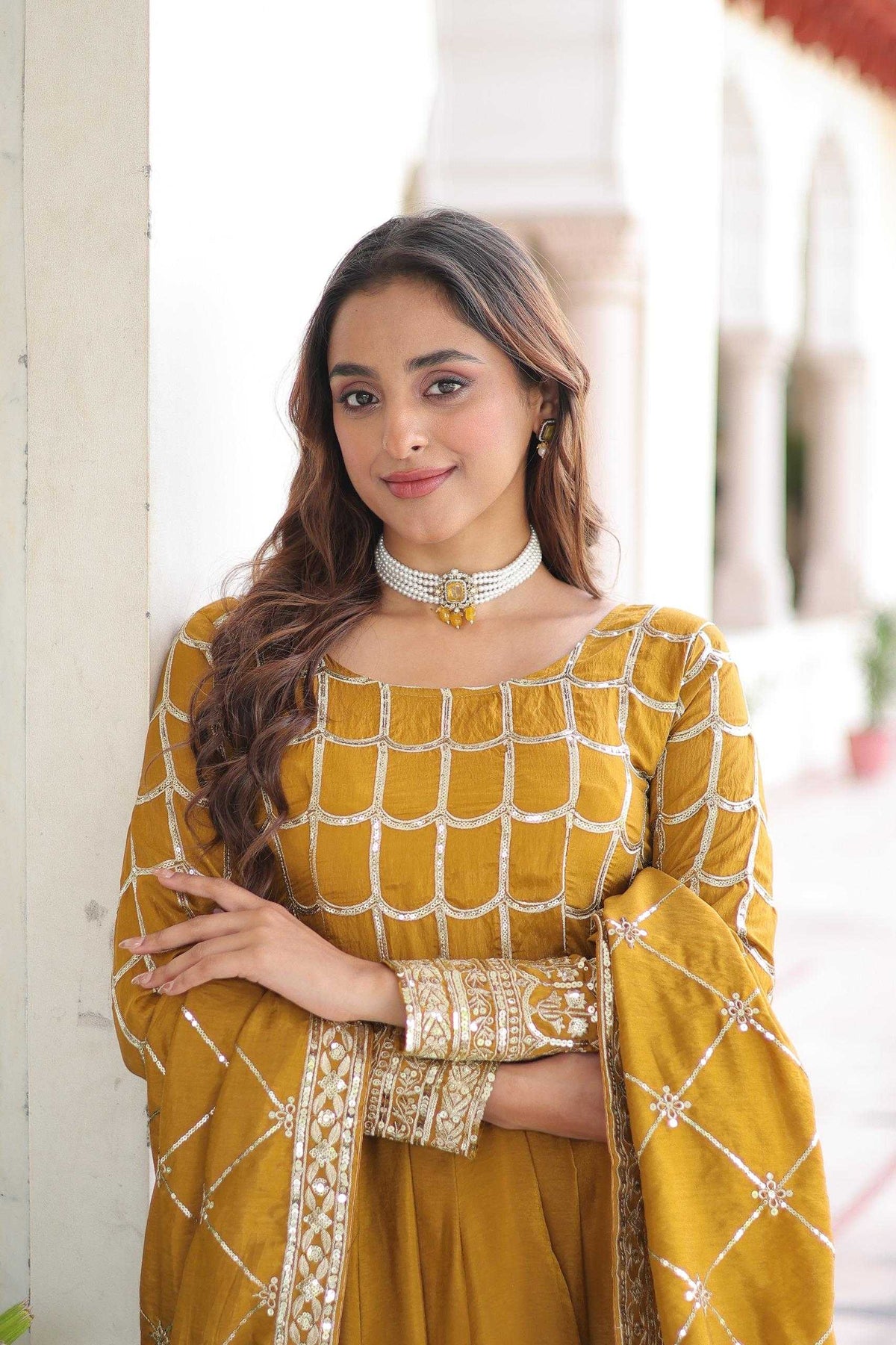 Soft Vichitra Embroidery Gown