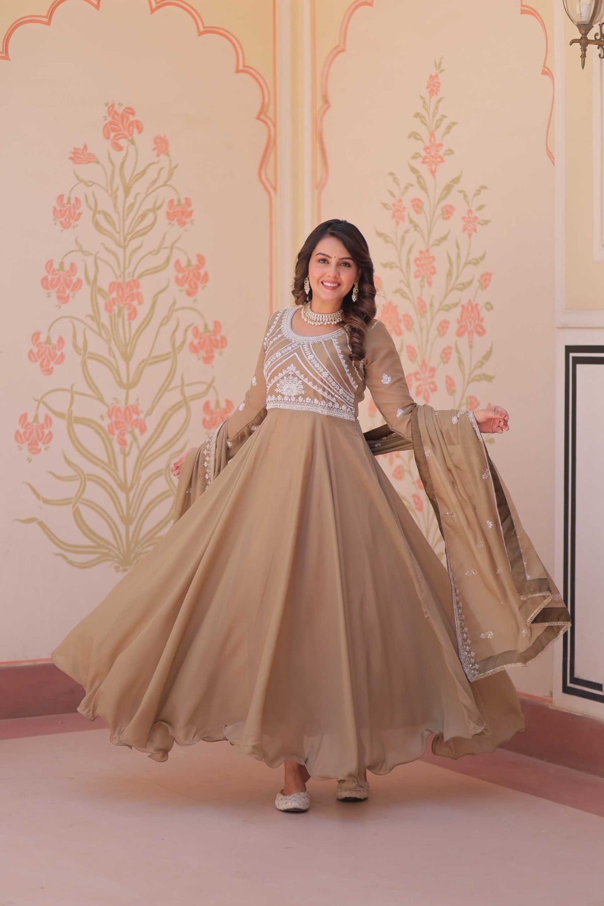 Georgette Embroidery Gown in Sky