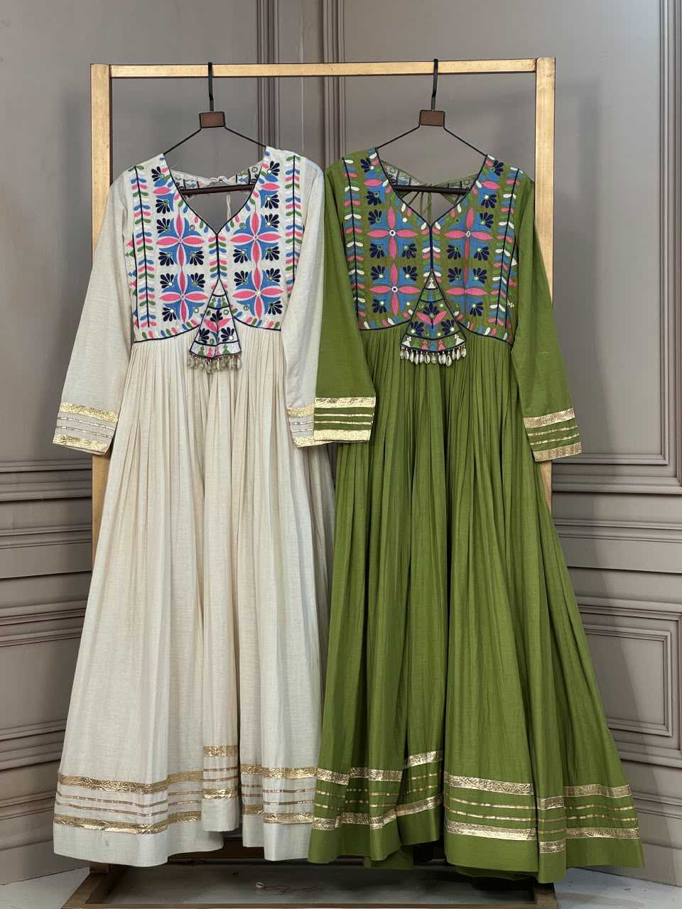 Cotton Embroidery Gown in Green