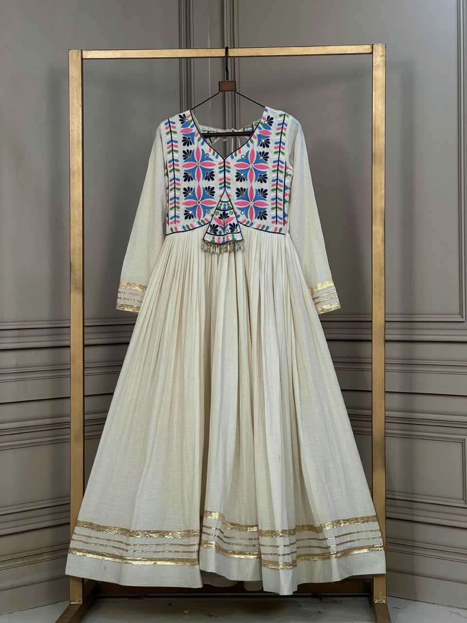 Cotton Embroidery Gown in Green