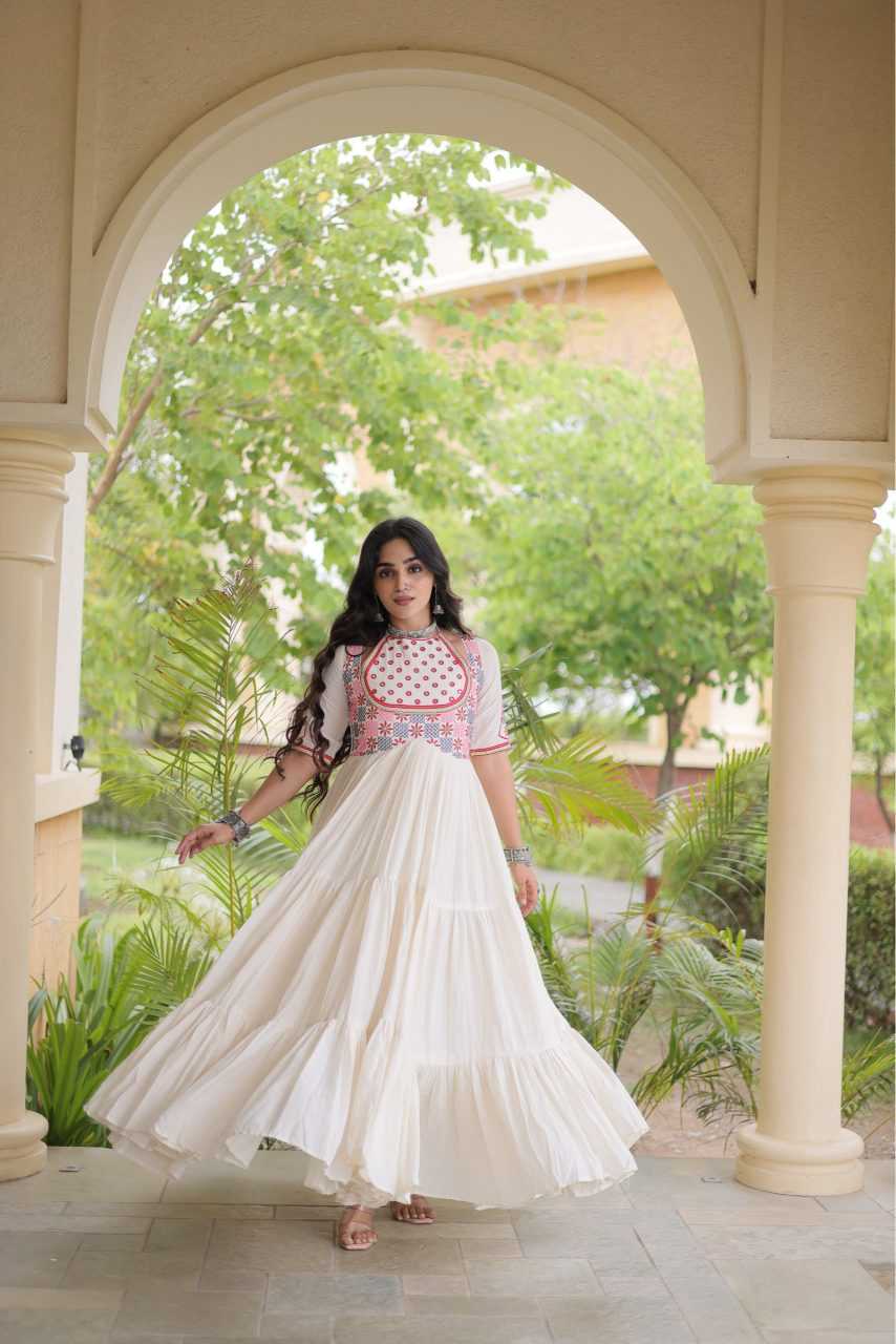 Cotton Embroidery Gown in White