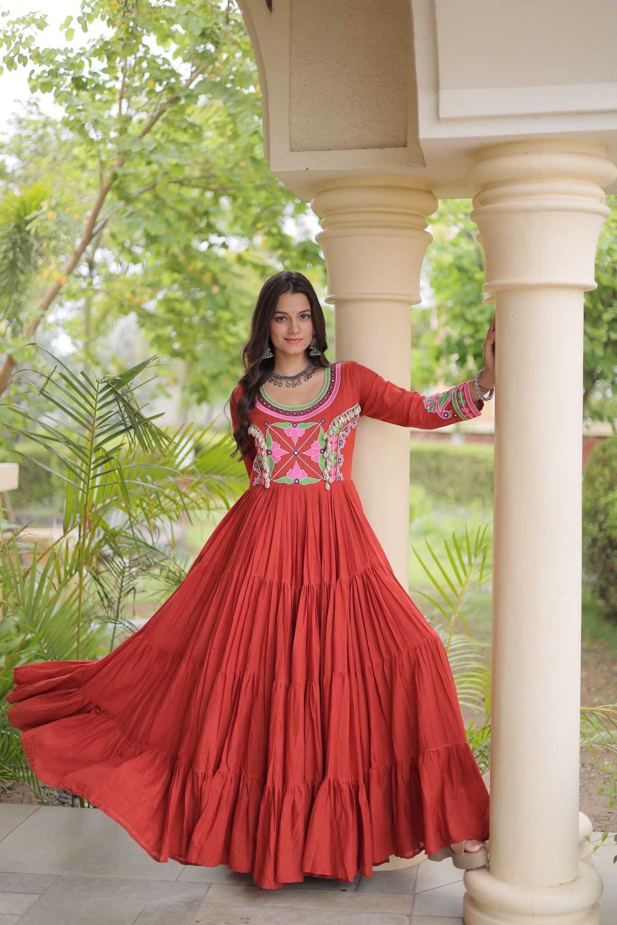 Cotton Embroidery Gown in Violet