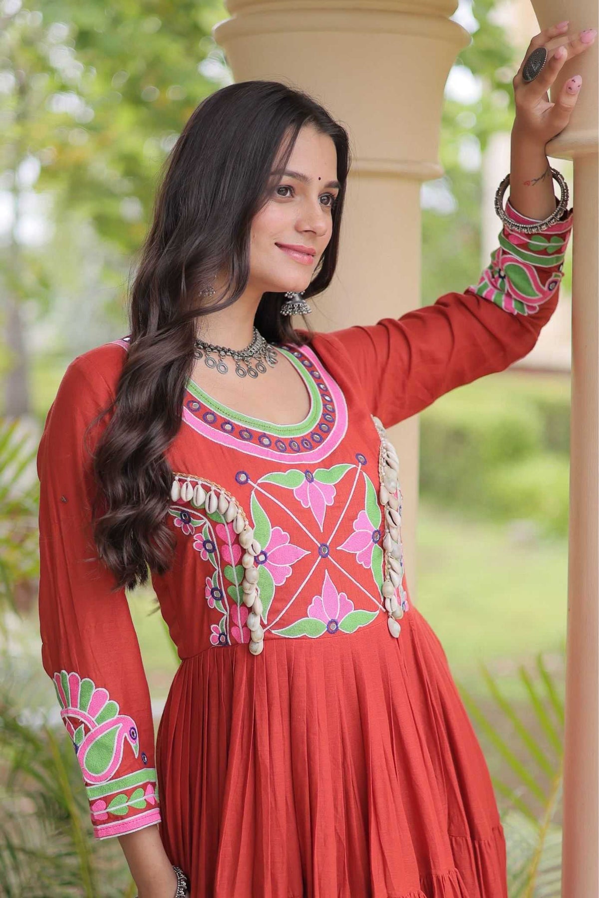 Cotton Embroidery Gown in Violet