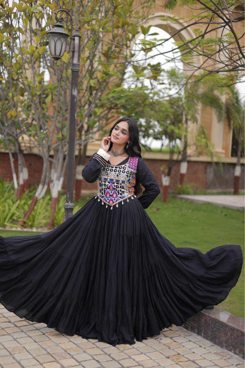 Rayon Fancy Gown in Dark Green
