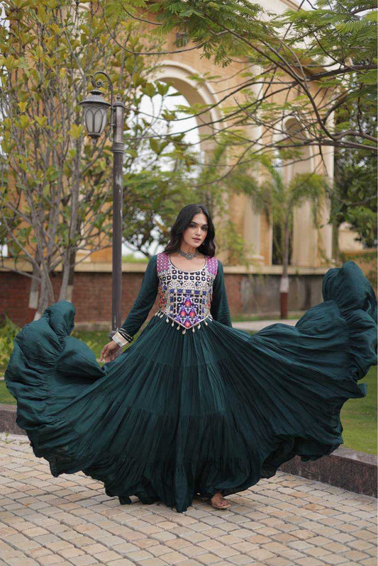 Rayon Fancy Gown in Dark Green