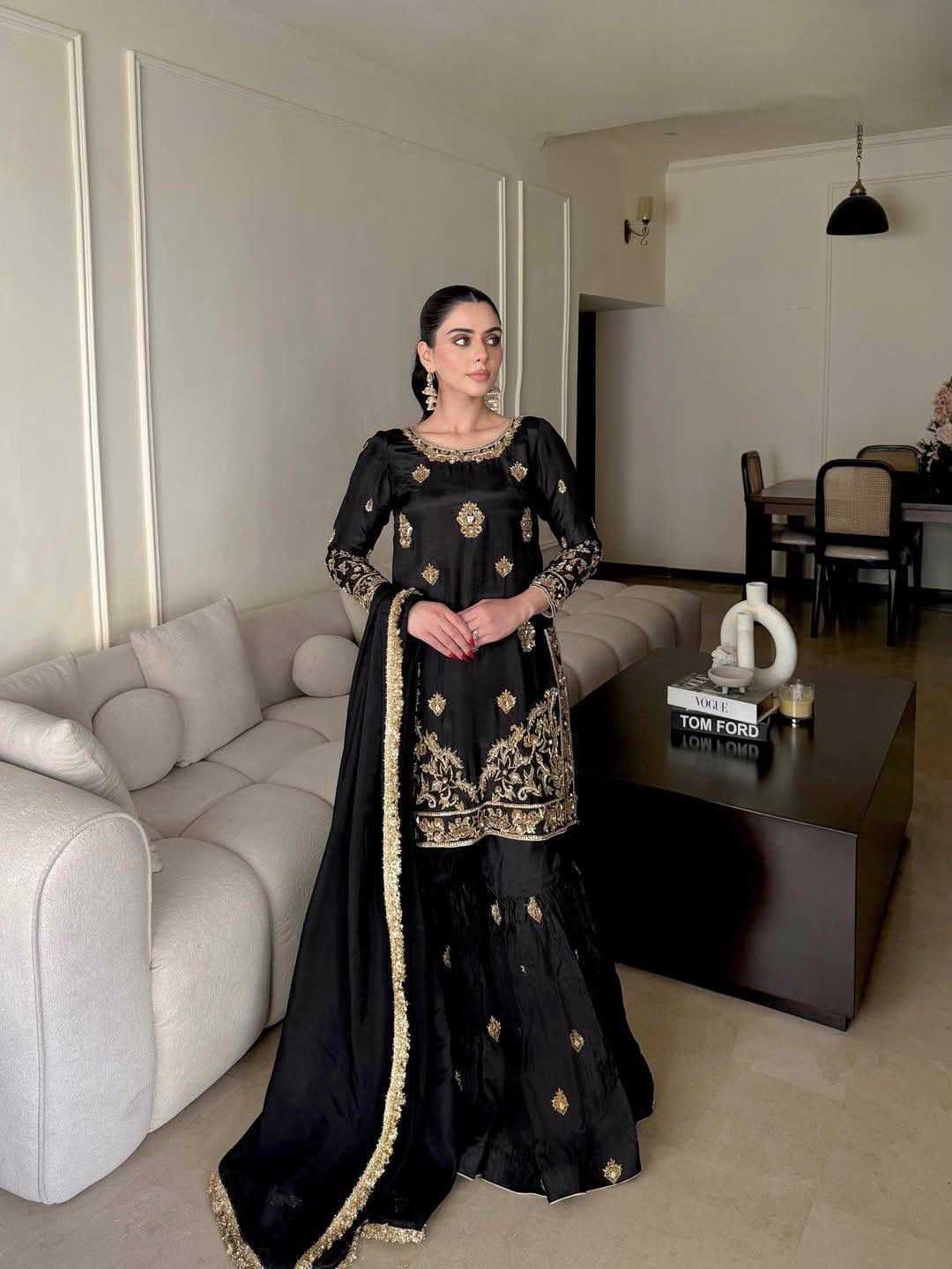 Chinon Silk Sharara Salwar Suit
