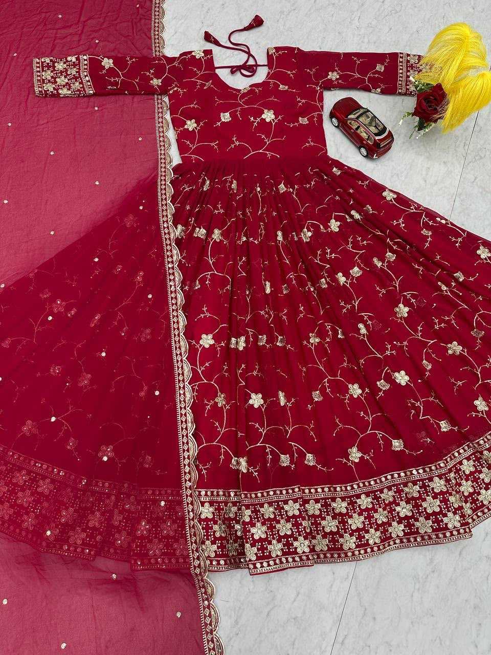 Faux Georgette Embroidery Gown 048