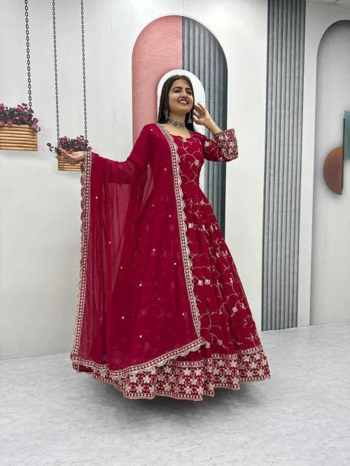 Faux Georgette Embroidery Gown 048