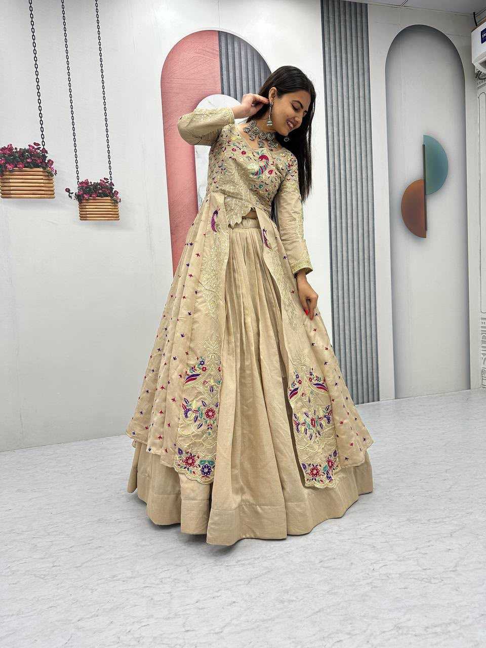 Vichitra Silk Designer Lehenga in Mehndi