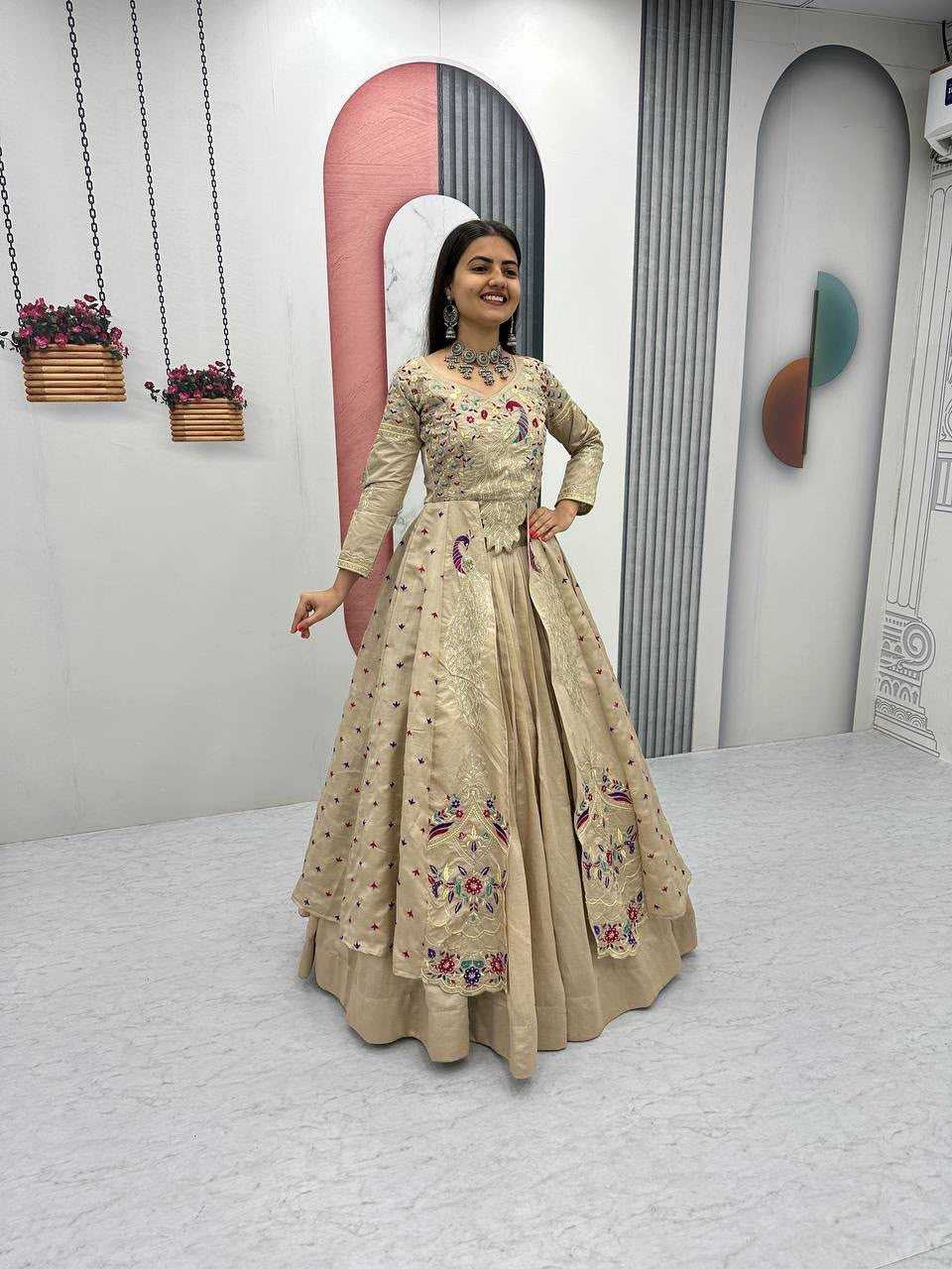 Vichitra Silk Designer Lehenga in Mehndi