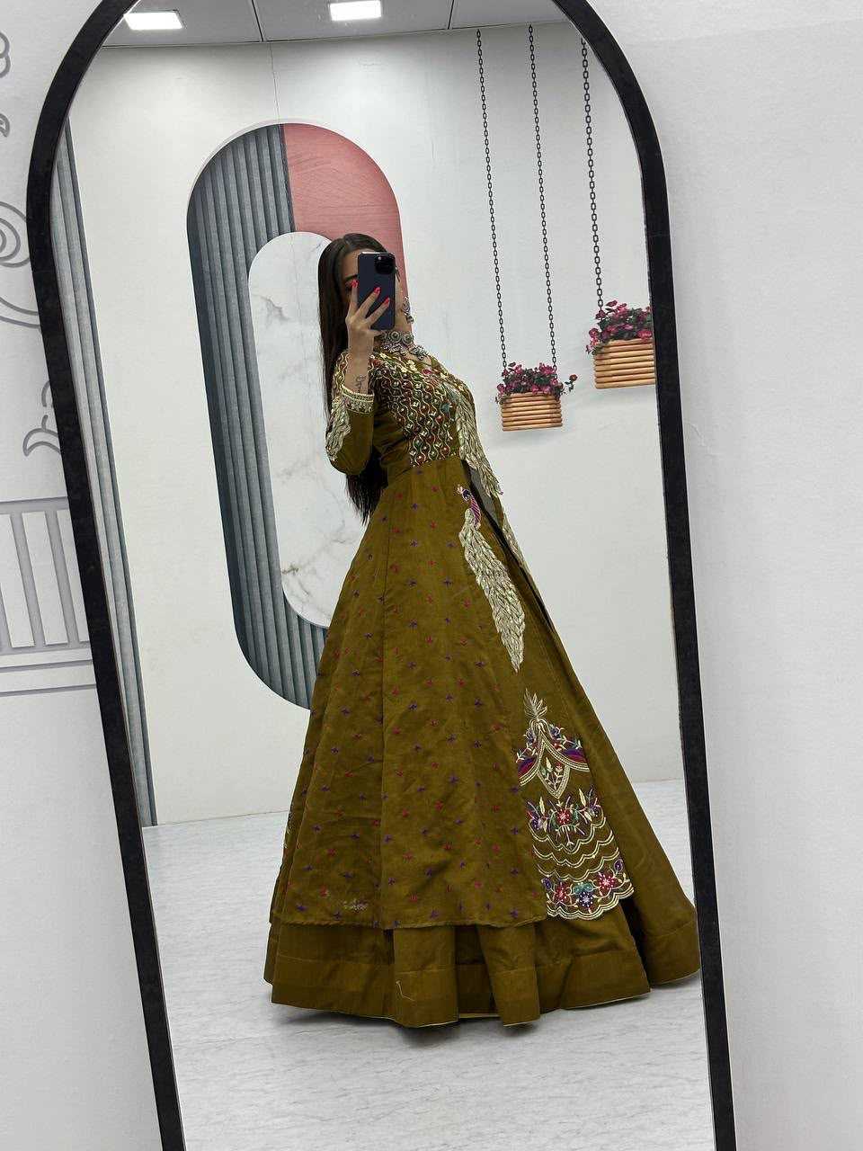 Vichitra Silk Designer Lehenga in Mehndi