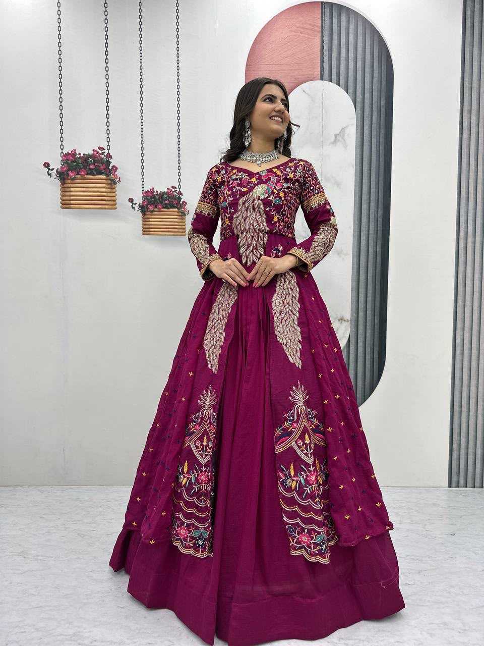 Vichitra Silk Designer Lehenga in Hot Pink