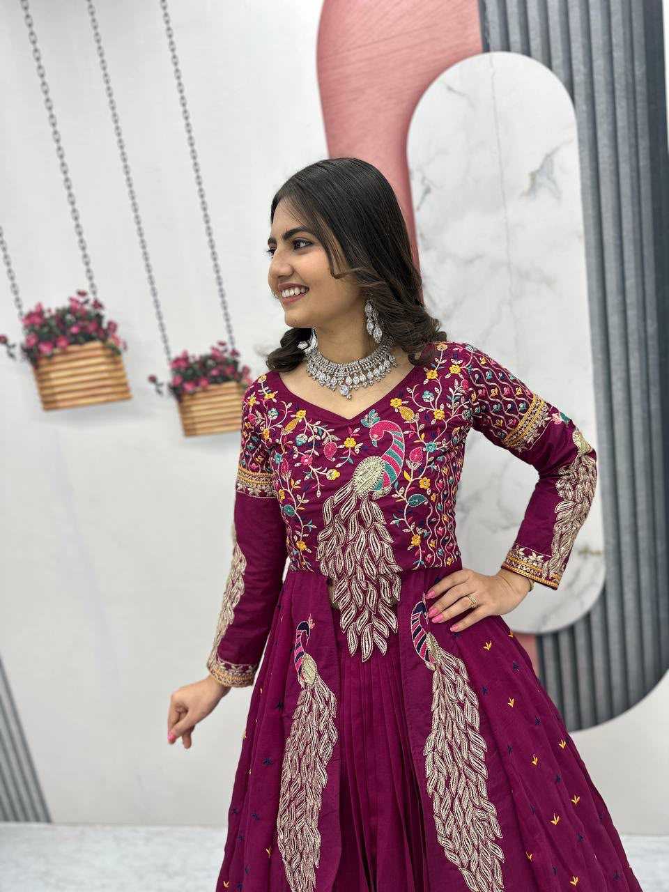 Vichitra Silk Designer Lehenga in Hot Pink
