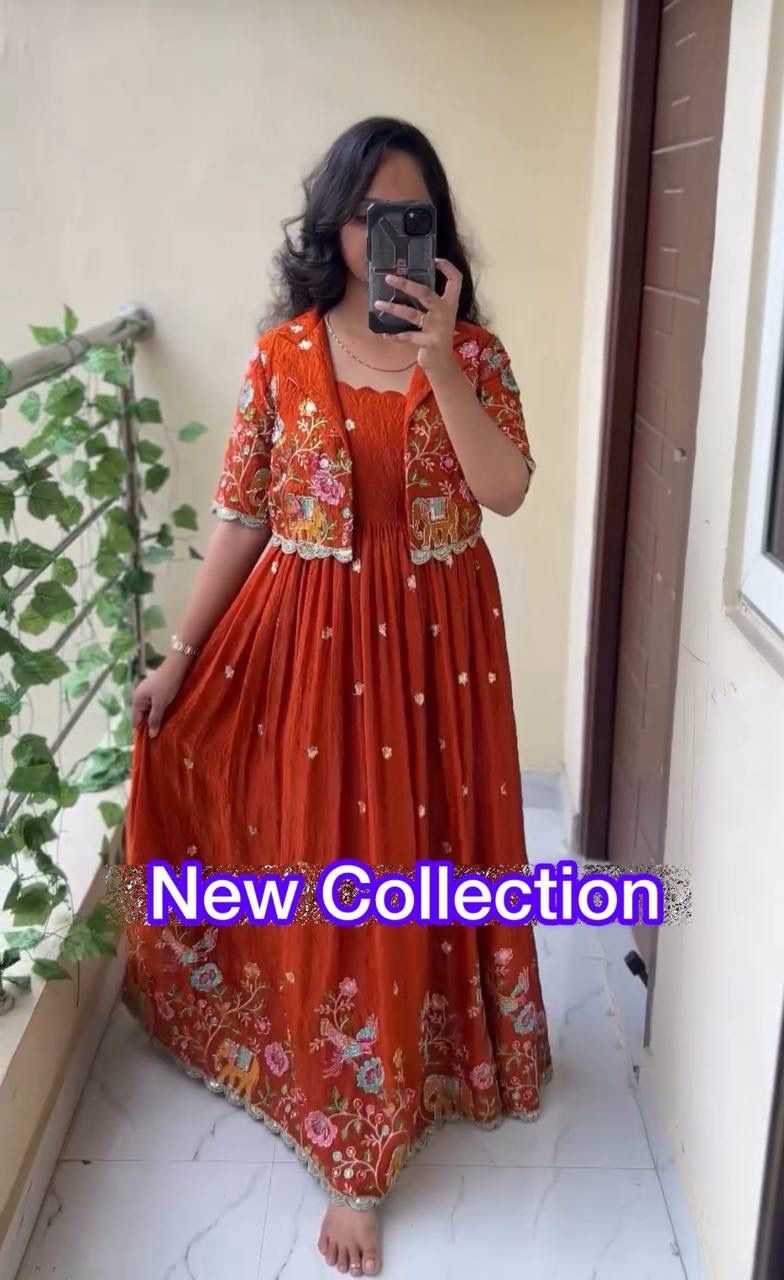 Crepe Silk Embroidery Gown